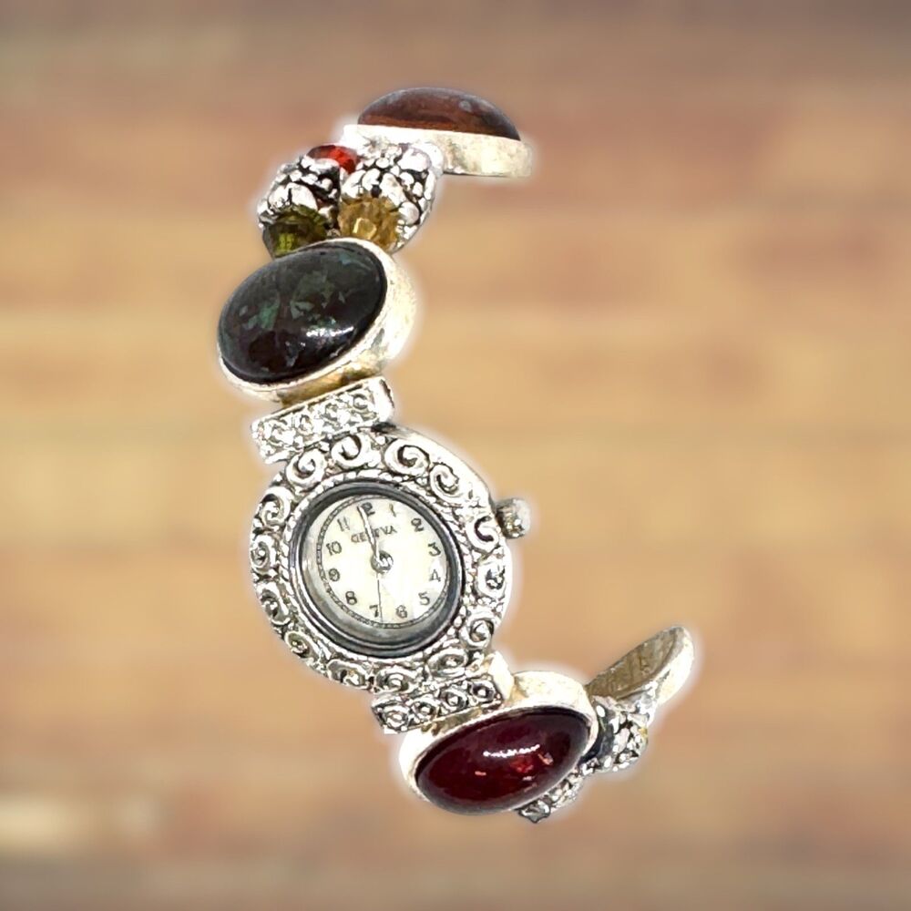 Silver & Acrylic Ladies Watch Mother of Pearl Face Bracelet #1182 - Picture 2 of 5
